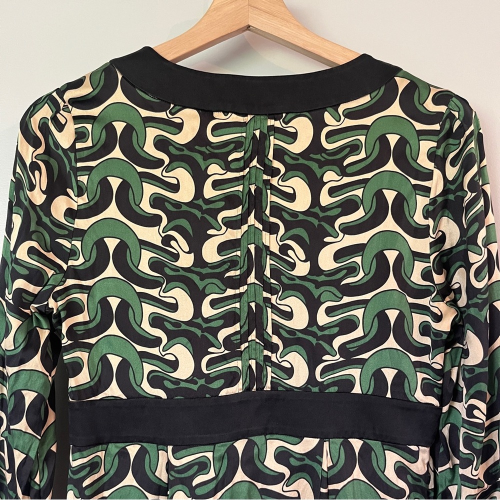 VTG Diane Von Furstenberg Dress Size 6 Steffi Chain Link Silk Empire Green Black - Picture 10 of 12